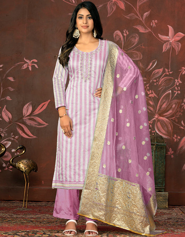 stylish purple cotton designer party wear heavy salwar suit collection with purple santoon 13598-acy3657 Front View